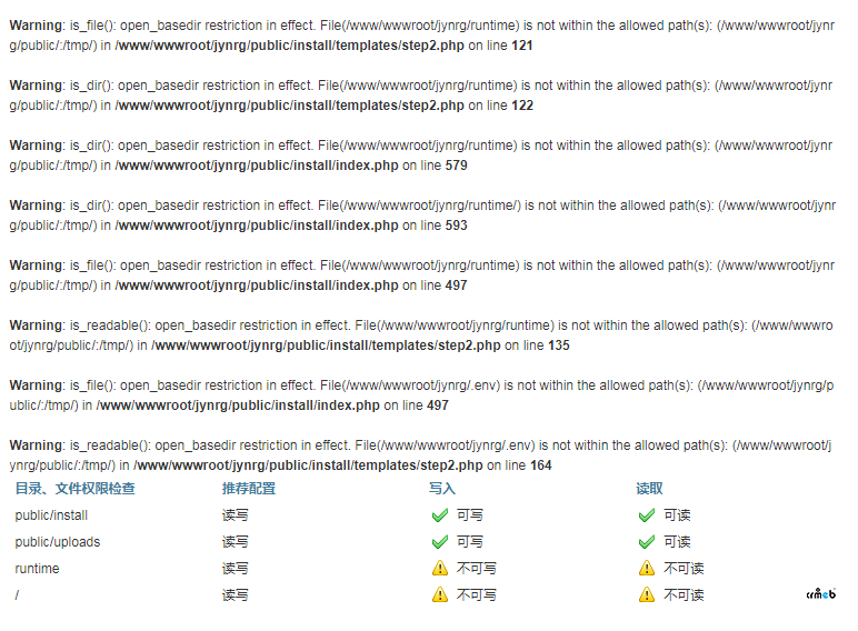 安装的时候public和  /  不可读不可写