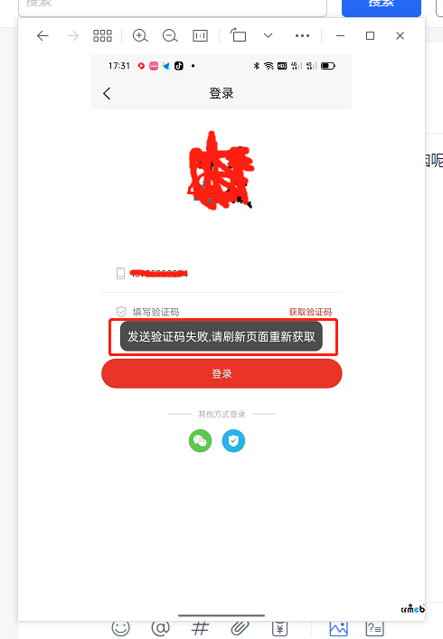 手机号码登陆出错，无法获取验证码